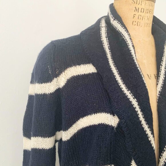 REITMANS Size LARGE Striped Navy Blue and Beige Long Cardigan - Picture 2 of 10